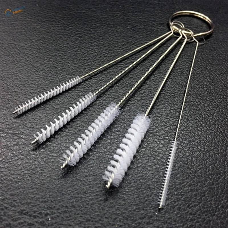 Airbrush cleaning brush kit: 5 stainless steel brushes on key ring
