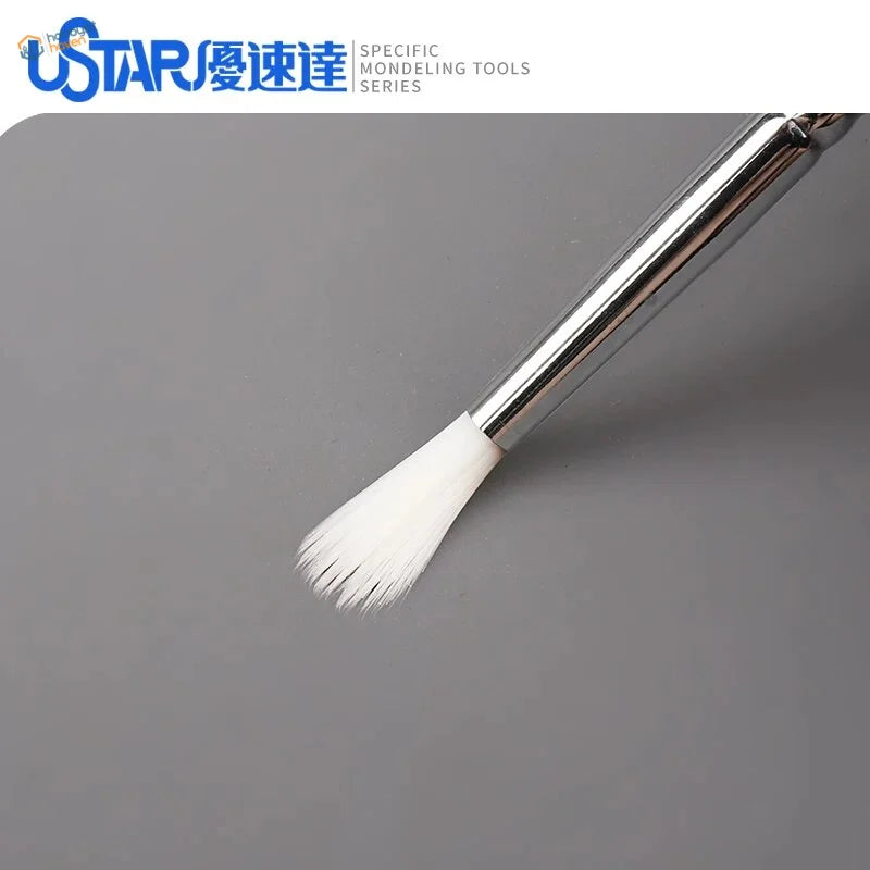 Ustar silver-handled airbrush cleaning brush with soft white bristles