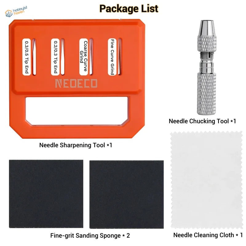 Orange Airbrush Needle Repair Tool with labeled slots and grip