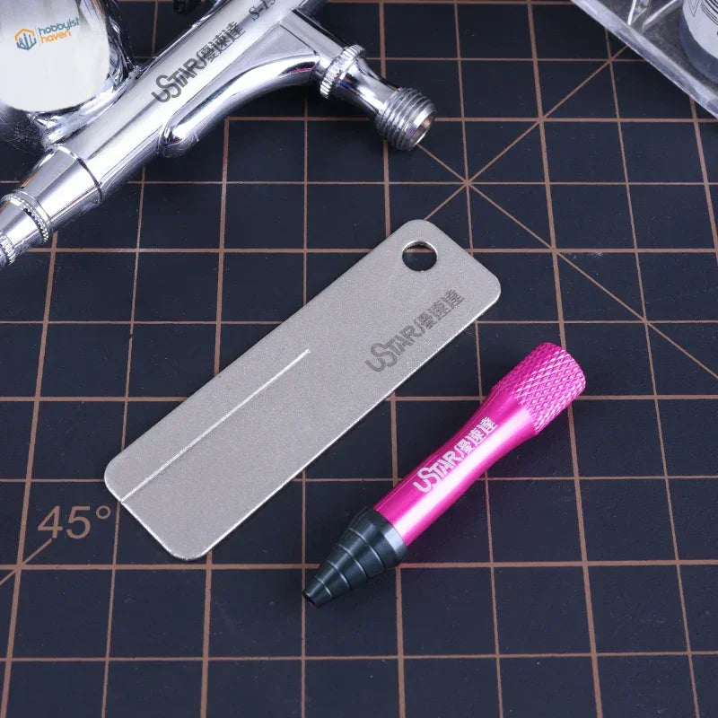 Silver airbrush needle repair whetstone scraper with pink handle