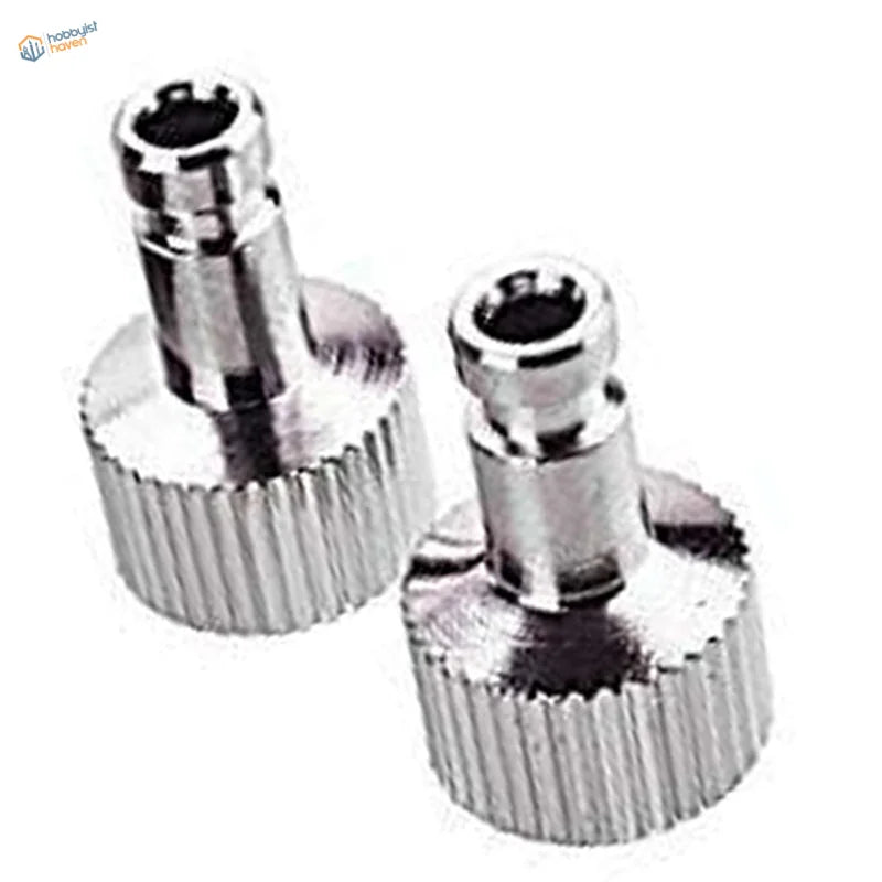 Two shiny airbrush quick disconnect adapter threaded connectors