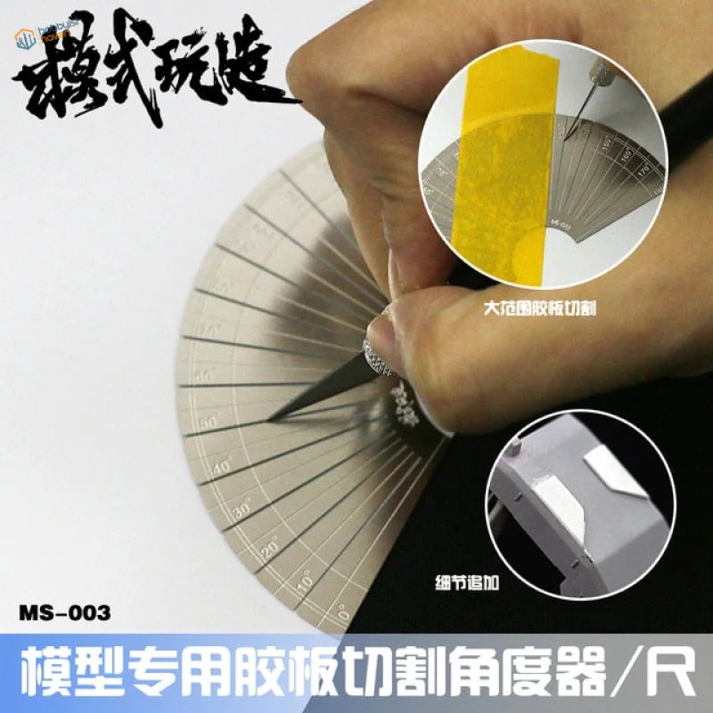 Silver steel angle measuring protractor with degree markings