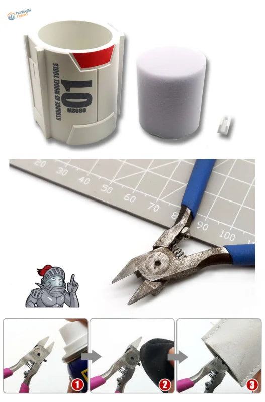 White anti-rust storage for precision hobby tools with red accent and black 01 marking