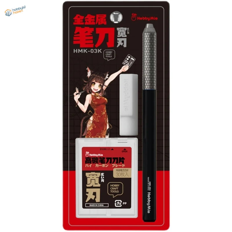 Black and silver hobby mie hmk-03k craft knife with anti slip handle and modeling blades