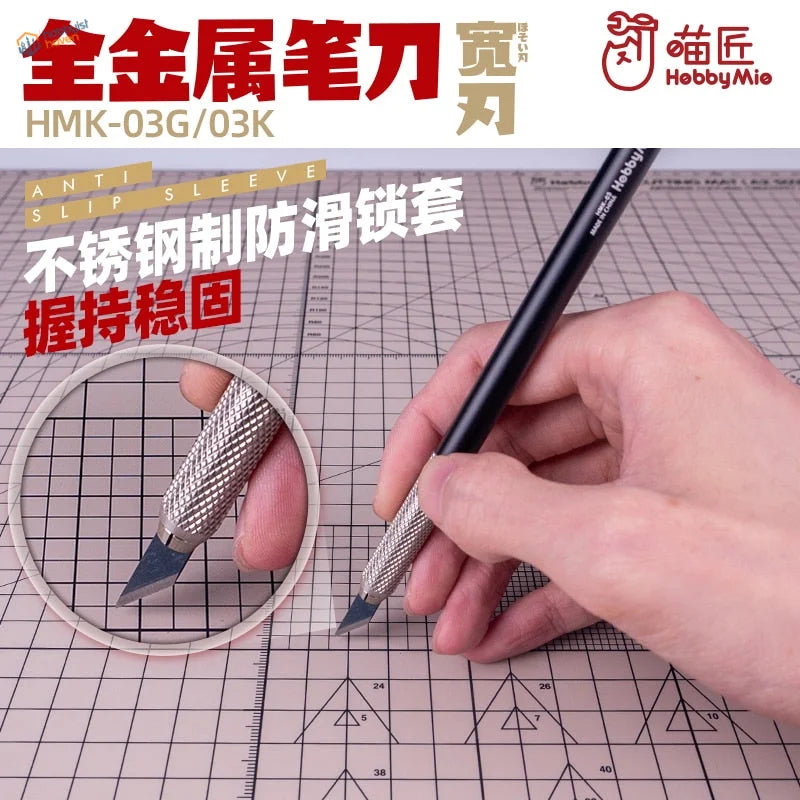 Black and silver HMK-03G/03K modeling blades with anti slip handle