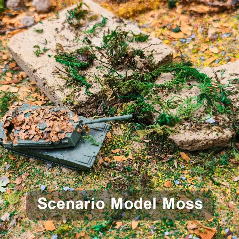 Artificial green moss on weathered concrete for scale models