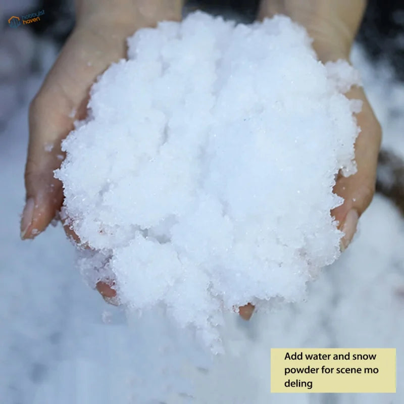 Fluffy white artificial snow powder cradled in cupped hands