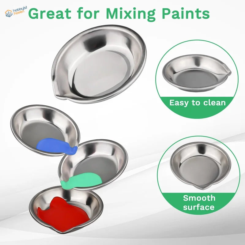 Shiny stainless steel paint mixing bowls with spout in assorted accessories set