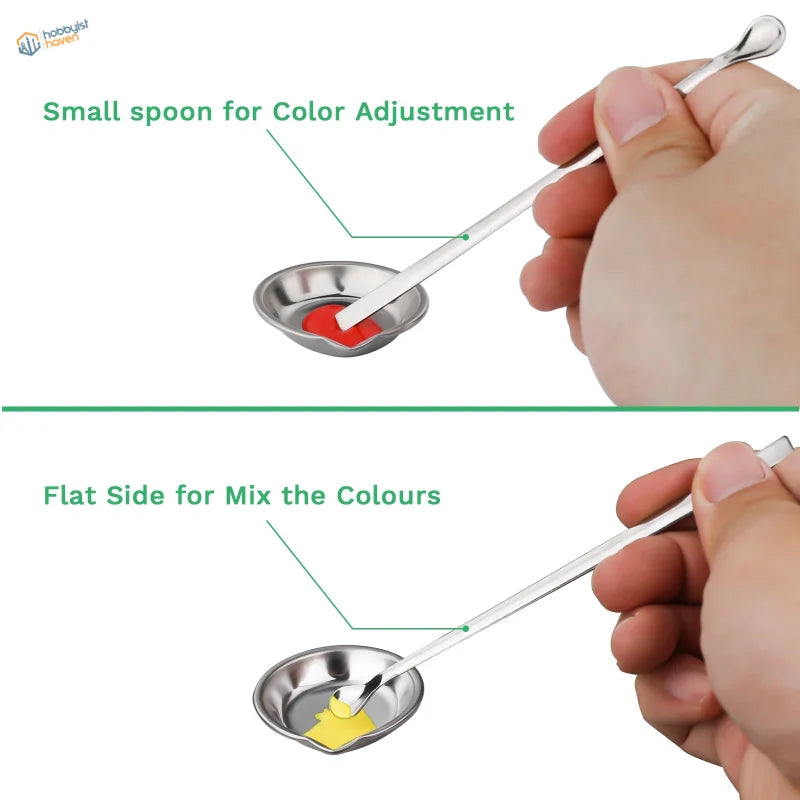 Sleek stainless steel paint mixing spoon in assorted accessories set