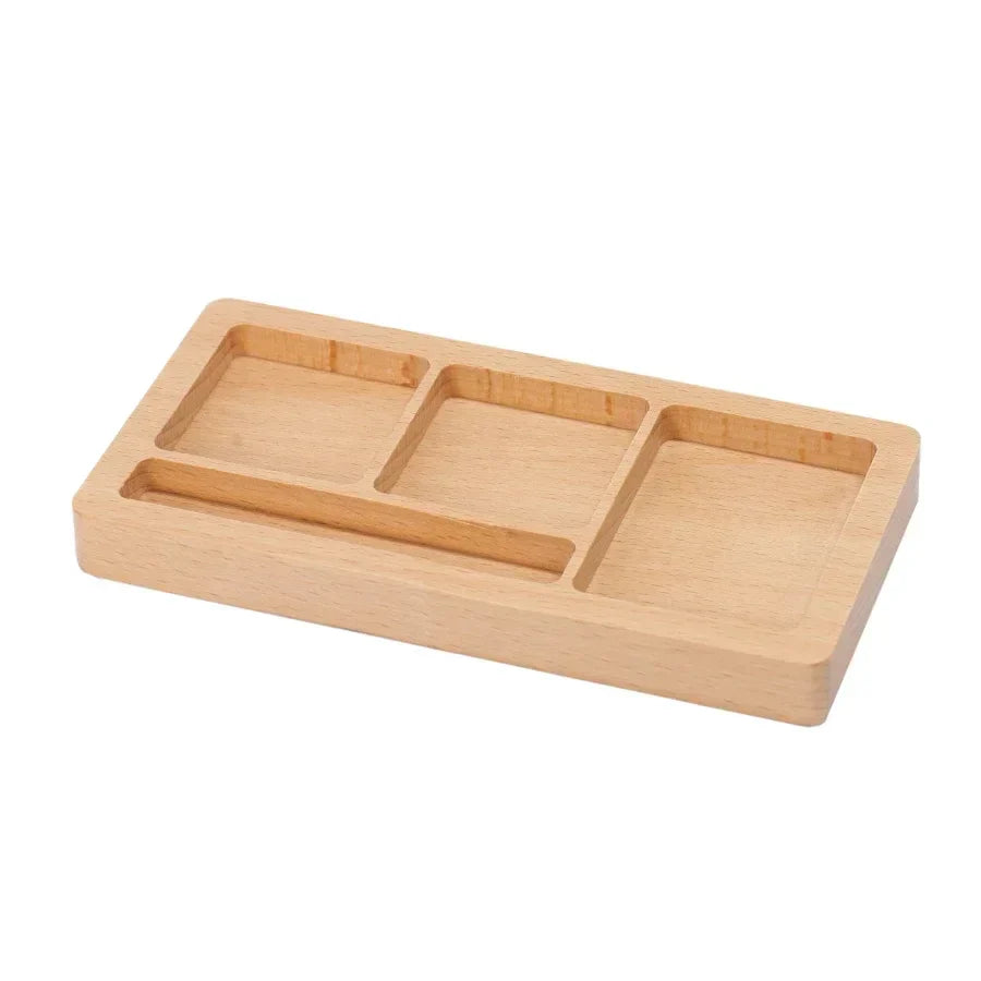 Wooden glue holder tray with 3 compartments and elongated slot
