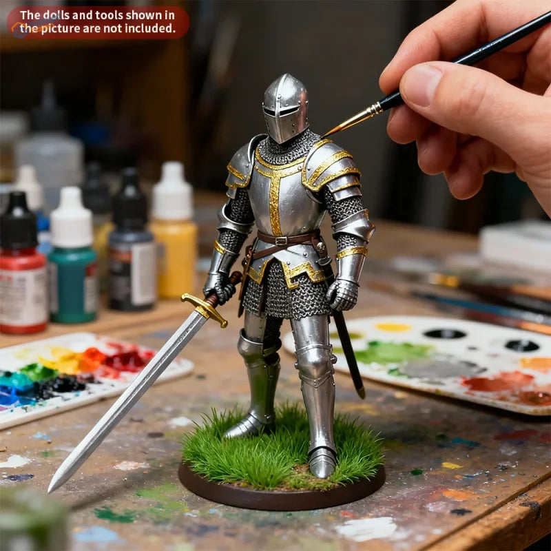 Silver gold-plated knight figurine in basing set with grass powder for Warhammer