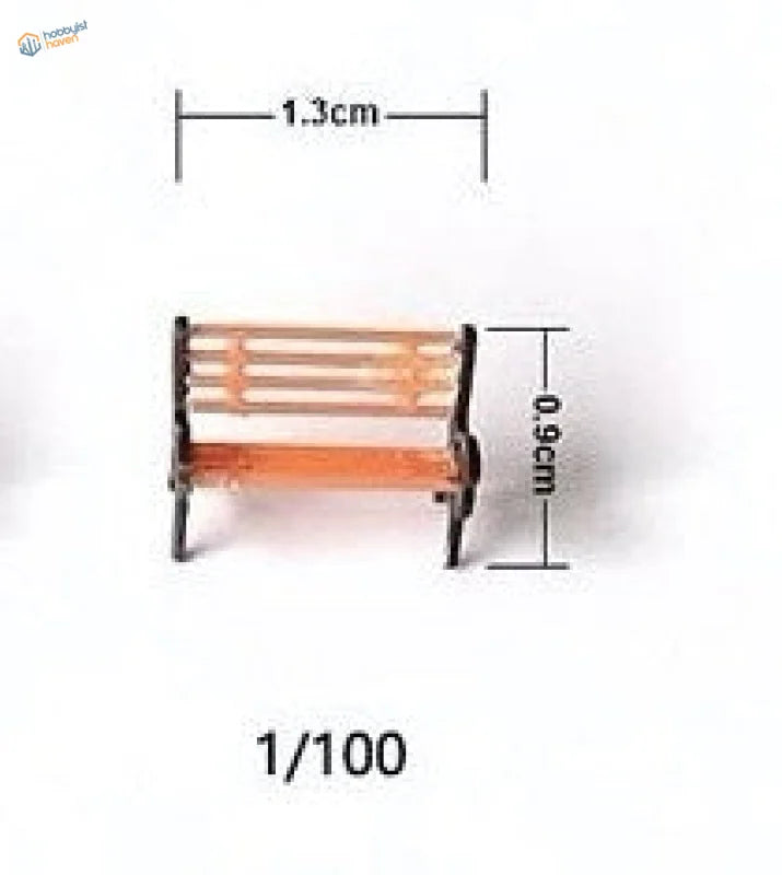 1/100 scale wooden bench with black metal frame for rail transport modeling