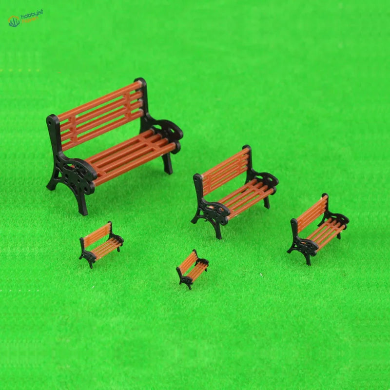 Detailed benches for rail transport modeling: orange slats, black frames