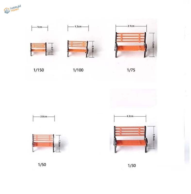 Orange and black detailed benches for rail transport modeling in various scales