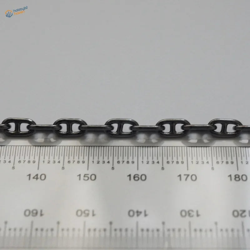 Black metal anchor chain for model ships with sleek polished finish and durable o-ring links