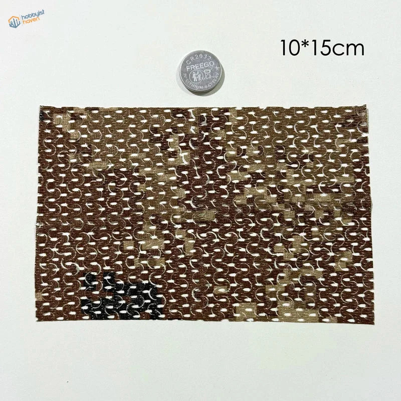 Brown and beige camouflage netting fabric with mesh mesh flexible cloth for train layouts and scale dioramas