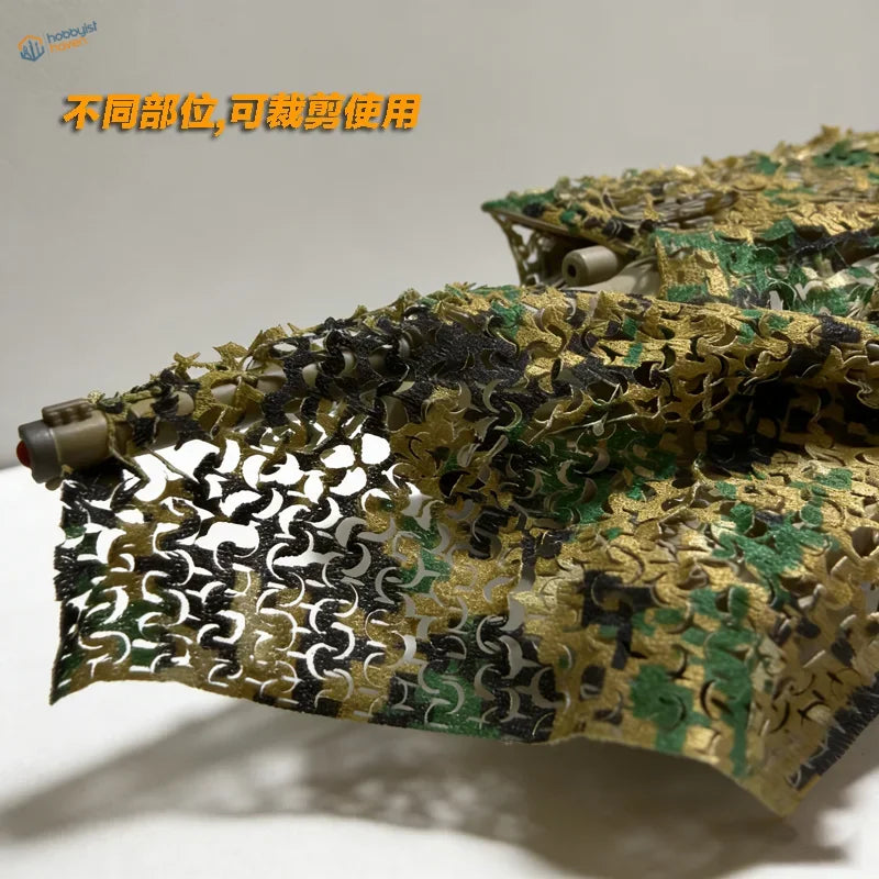 Camouflage netting fabric with green brown and black flexible cloth mesh for tactical use in train layouts and scale dioramas