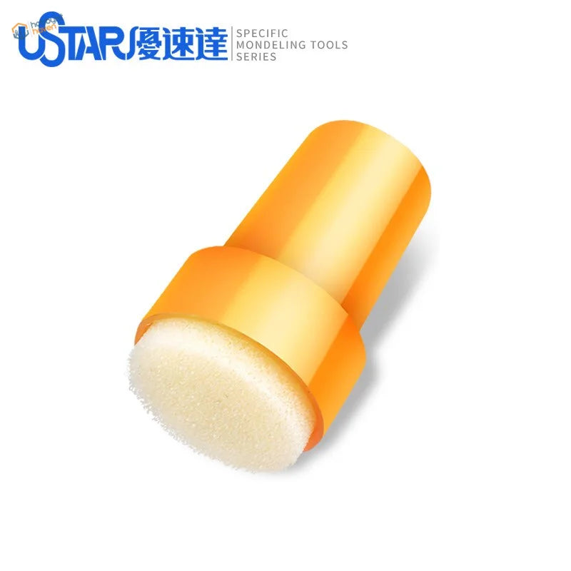 Orange-handled sponge brush for scale modeling chipping and weathering