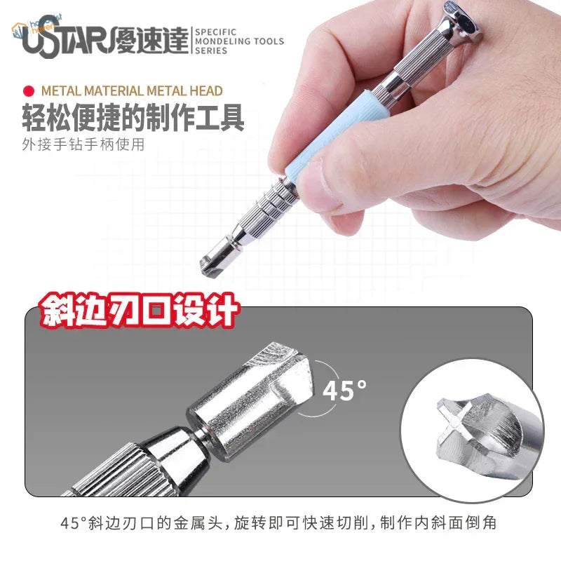 Circular chamfering tool with ergonomic grip for precision hobby work