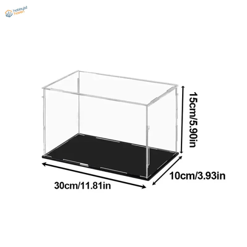 Clear acrylic display case with black base
