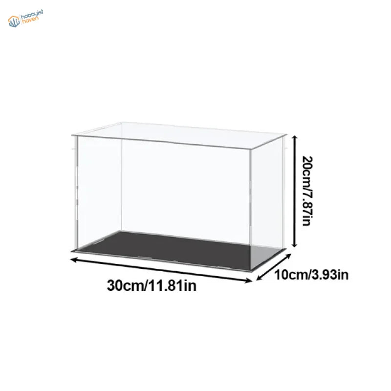 Clear acrylic display case with black base