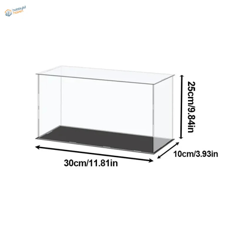 Clear acrylic display case 30cm x 10cm x 25cm with black base