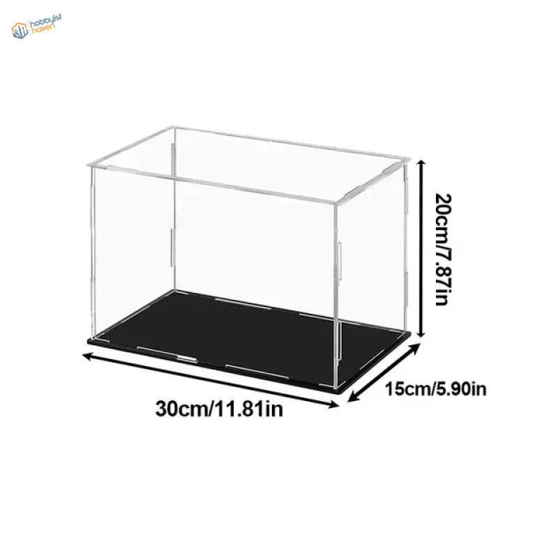 Clear acrylic display case with black base
