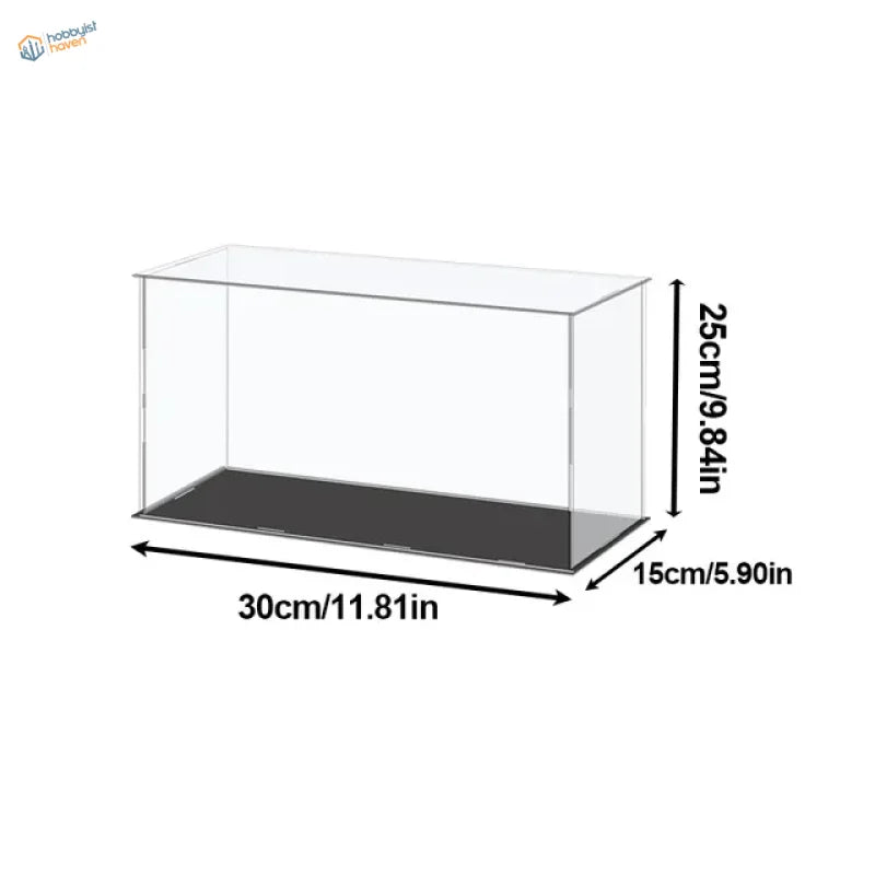 Clear acrylic display case 30cm x 15cm x 25cm with black base