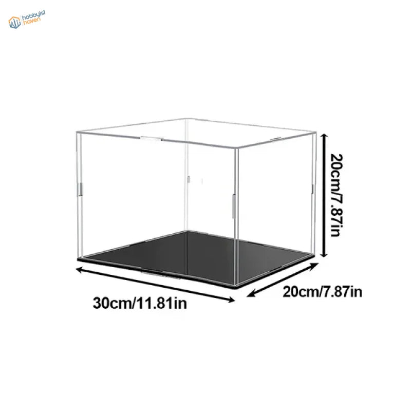 Clear acrylic display case with black base