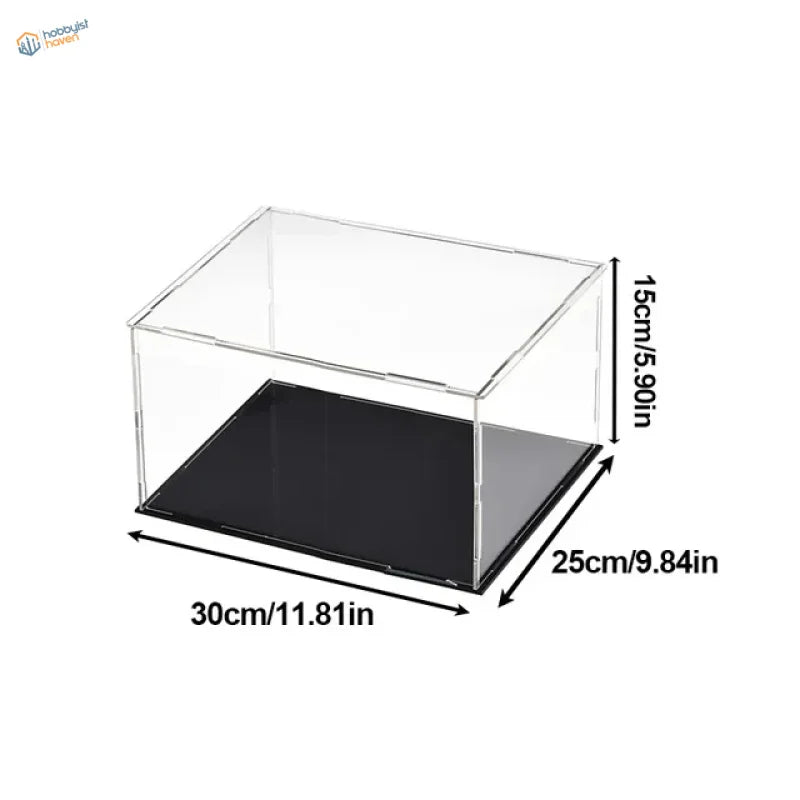 Clear acrylic display case with black base