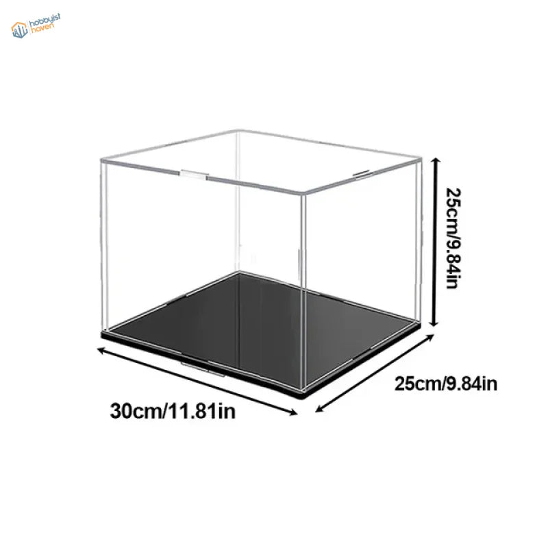 Clear acrylic display case with black base