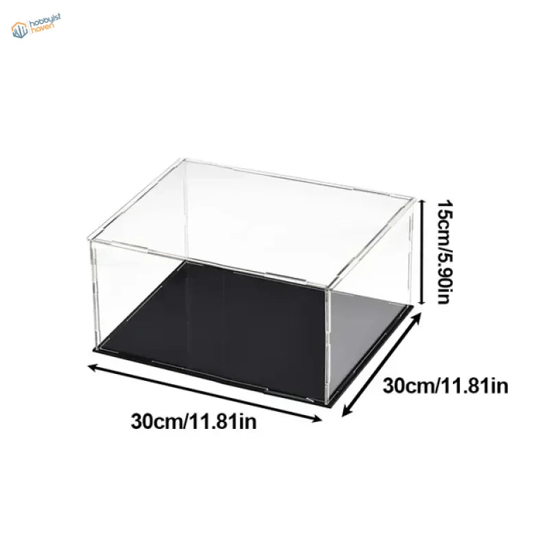 Clear acrylic display case with black interior base