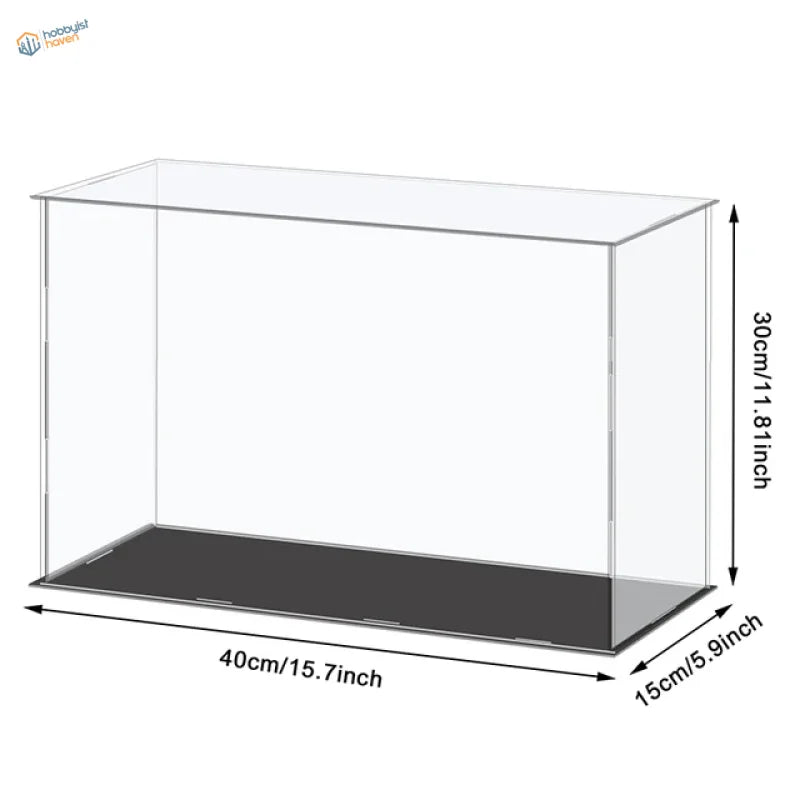 Clear acrylic display case with black base