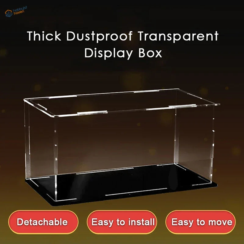 Clear acrylic display case with black base