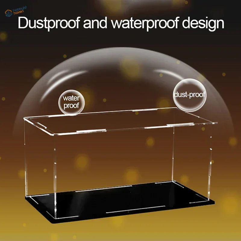 Clear acrylic display case with black base