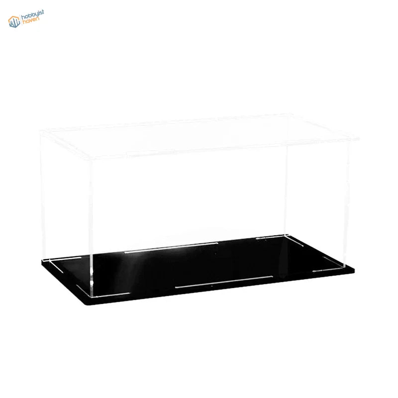 Clear acrylic display case with black base