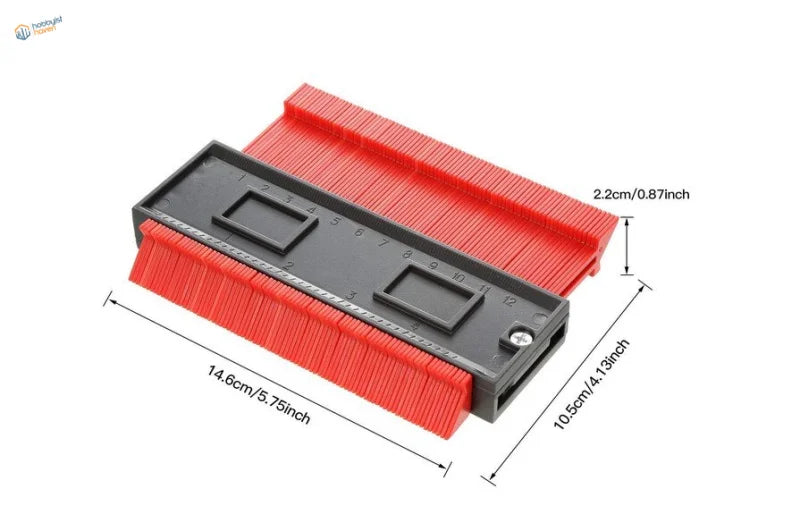Red and black Contour Copy Duplicator tool with ruler scale for edge shaping