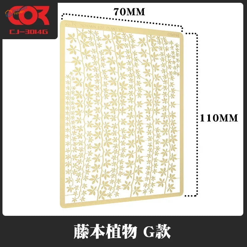 Cormake 1/35 PE plant leaves stencil with gold vine pattern for scale modeling tools