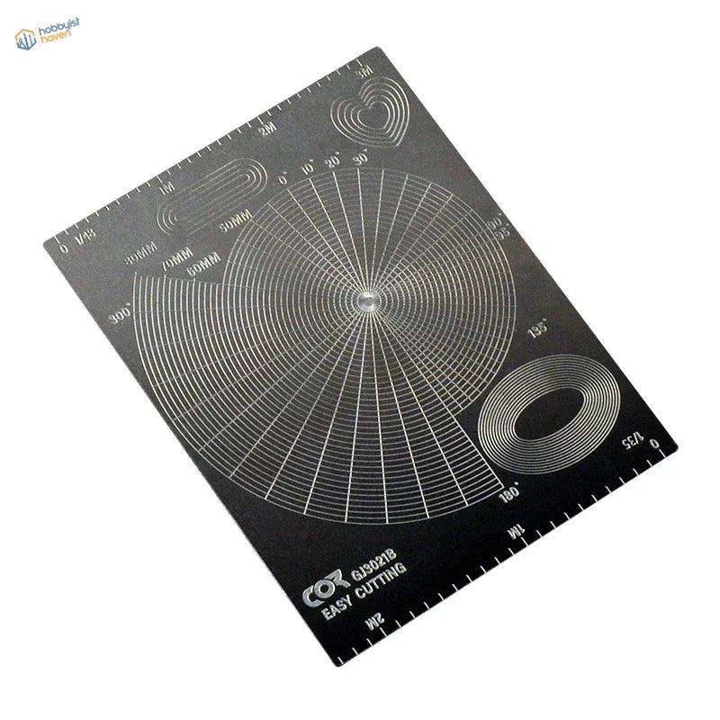 Cormake black metal cutting guide with engraved circles for precision hobby tools