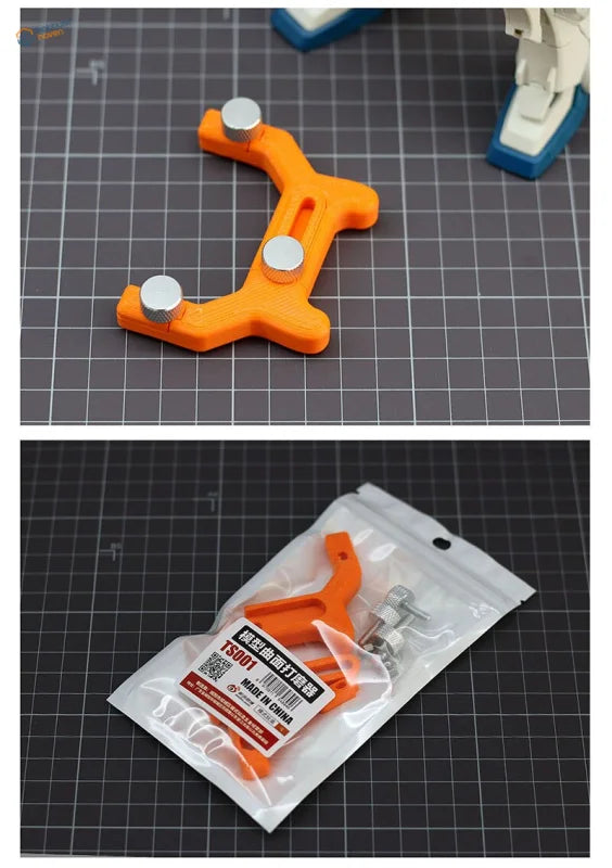 Orange plastic propeller balancer with knobs for curved surface sanding tool