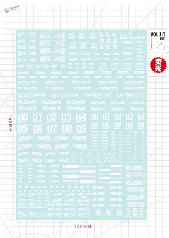 Light blue sticker sheet with Sci-Fi Gunpla decals, model building tools