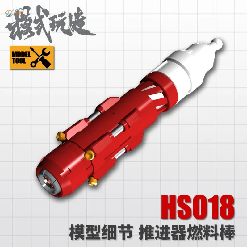 Red white model rocket fuel rod with gold fittings for Gunplas detailing parts