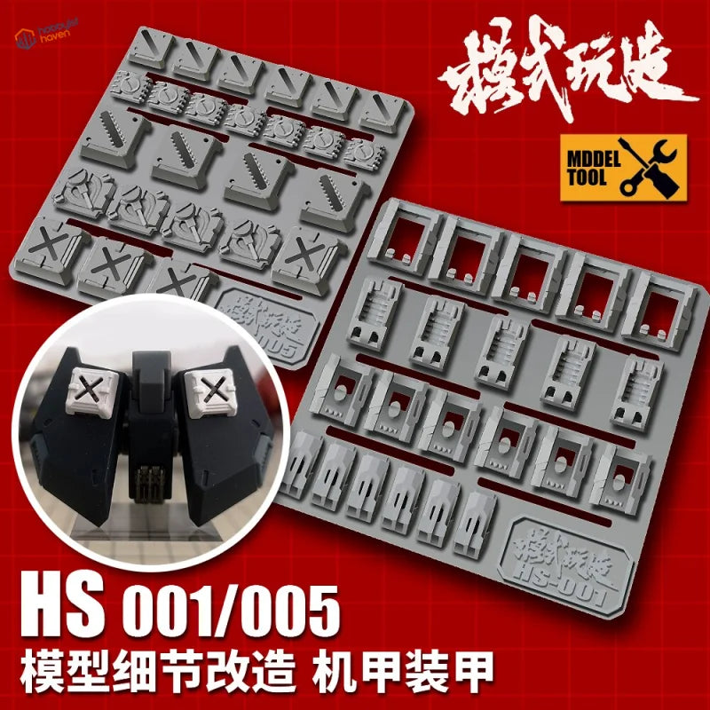 Gray plastic detailing parts for Gunplas model kits, 28 models