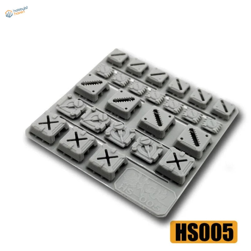 Gray plastic mold with 20 detailing parts cavities for Gunplas scale modeling tools