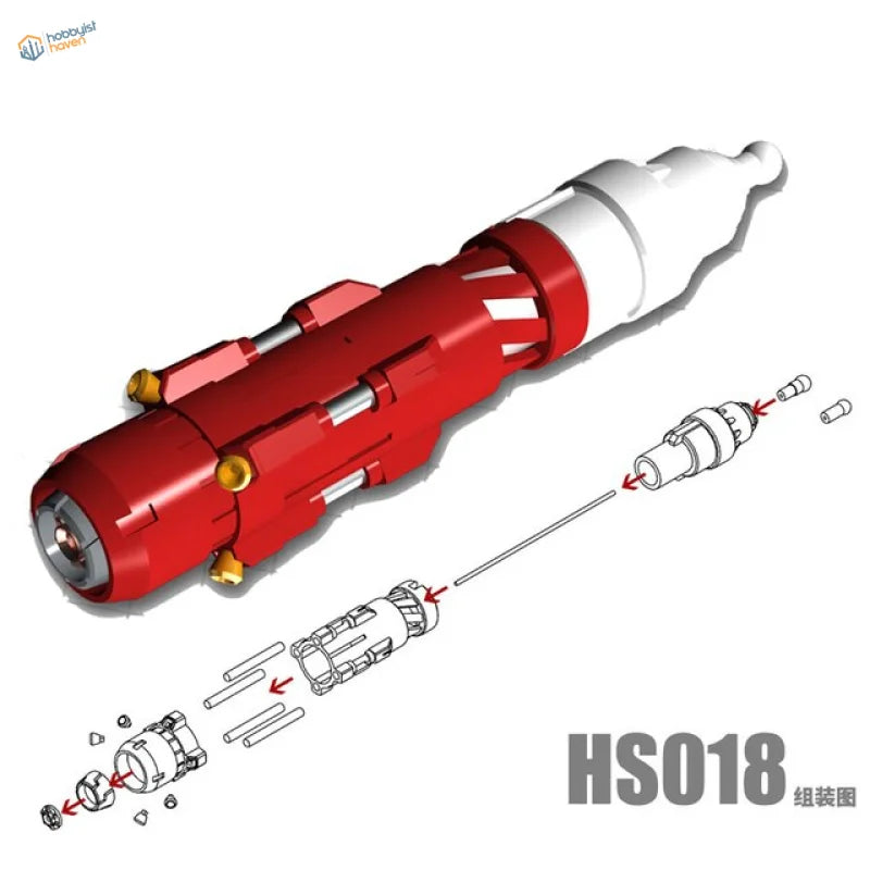 Red and white mechanical flashlight detailing parts for Gunplas scale modeling