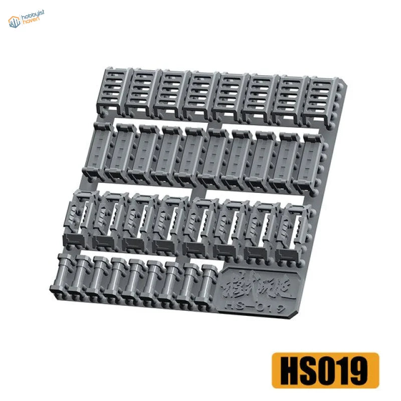Gray plastic model train track connectors, detailing parts for Gunplas scale modeling