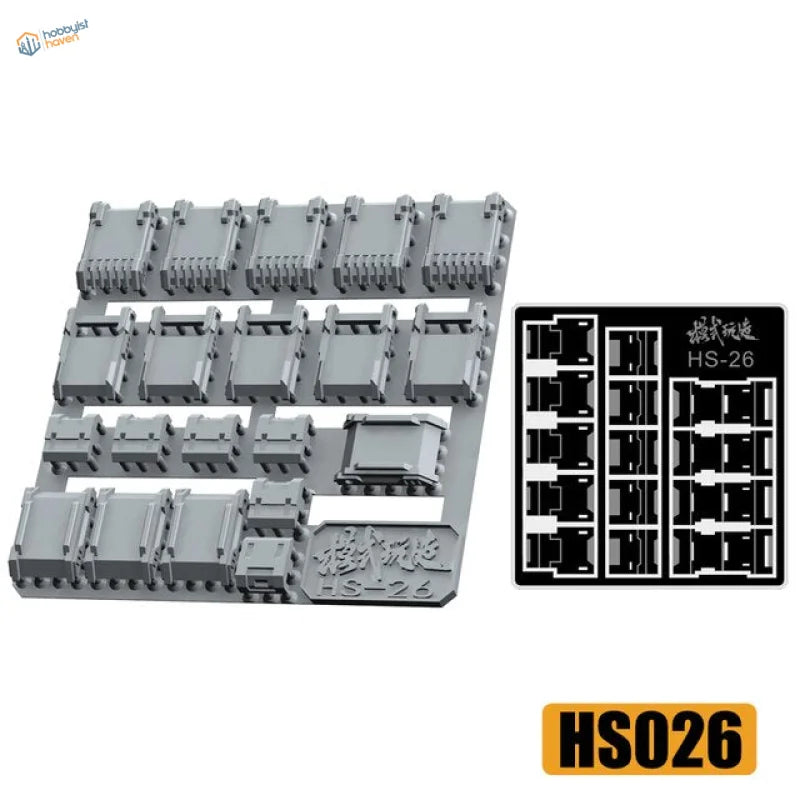 Gray HS-26 detailing parts tray with molded components and reference sheet