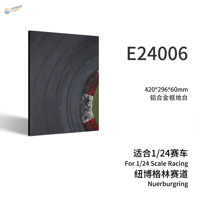Black aluminum alloy frame display base with realistic Nürburgring track for 1/24 cars
