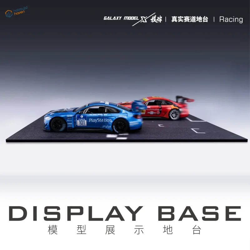Blue and red diecast cars on 1/24 display base with aluminum alloy frame