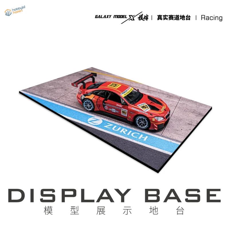 Red orange racing car on realistic track display base with aluminum alloy frame